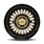 4PC 13x7" 72 Cali Spoke Straight Reverse Wire Wheels – Black & Gold Powder Coat