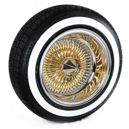 Gold Center 14X7 Reverse 100 Spoke with 1.6 inch White Wall Tires (175/70R14)