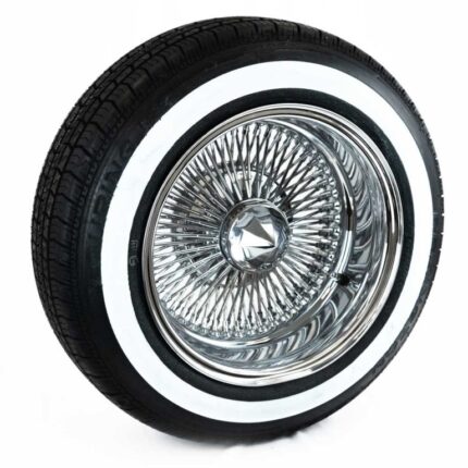 14 inch Wire Wheels Reverse Chrome + 175/70R14 – 1.6 Inch Shaved Whitewall – Set of 4