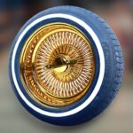 14×7″ Gold Wire Wheels + 2″ Whitewall Tires
